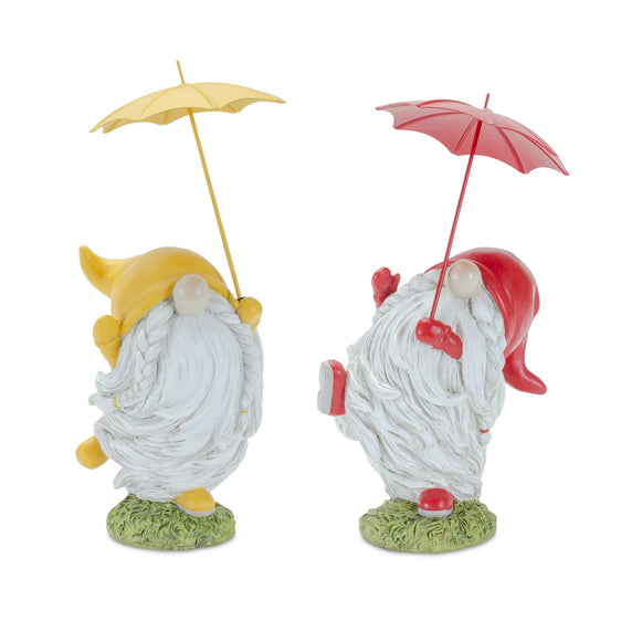 Whimsical-Dancing-Garden-Gnome-Figurine-with-Umbrella,-Set-of-4-Decor