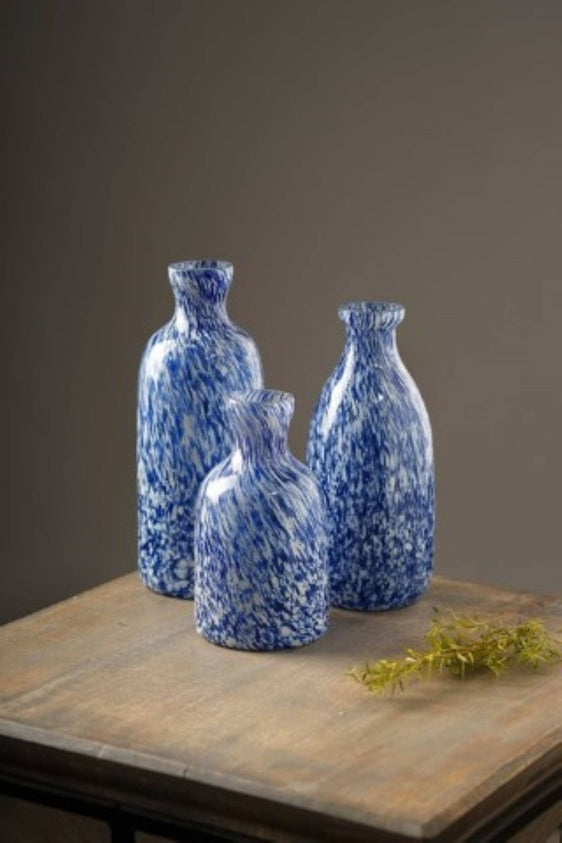 White & Blue Splutter Glass Vase, Small - Vases