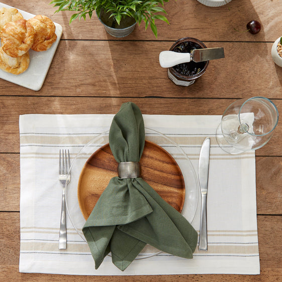 White-Chambray-French-Stripe-Placemats,-Set-of-6-Placemats