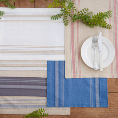 White Chambray French Stripe Placemats, Set of 6 - Placemats