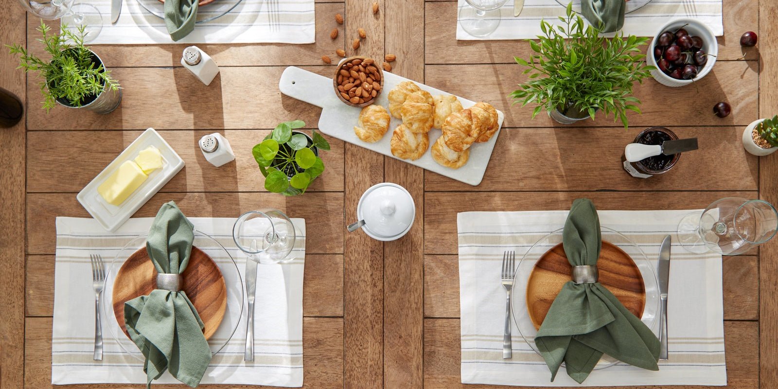 White Chambray French Stripe Placemats, Set of 6 - Placemats