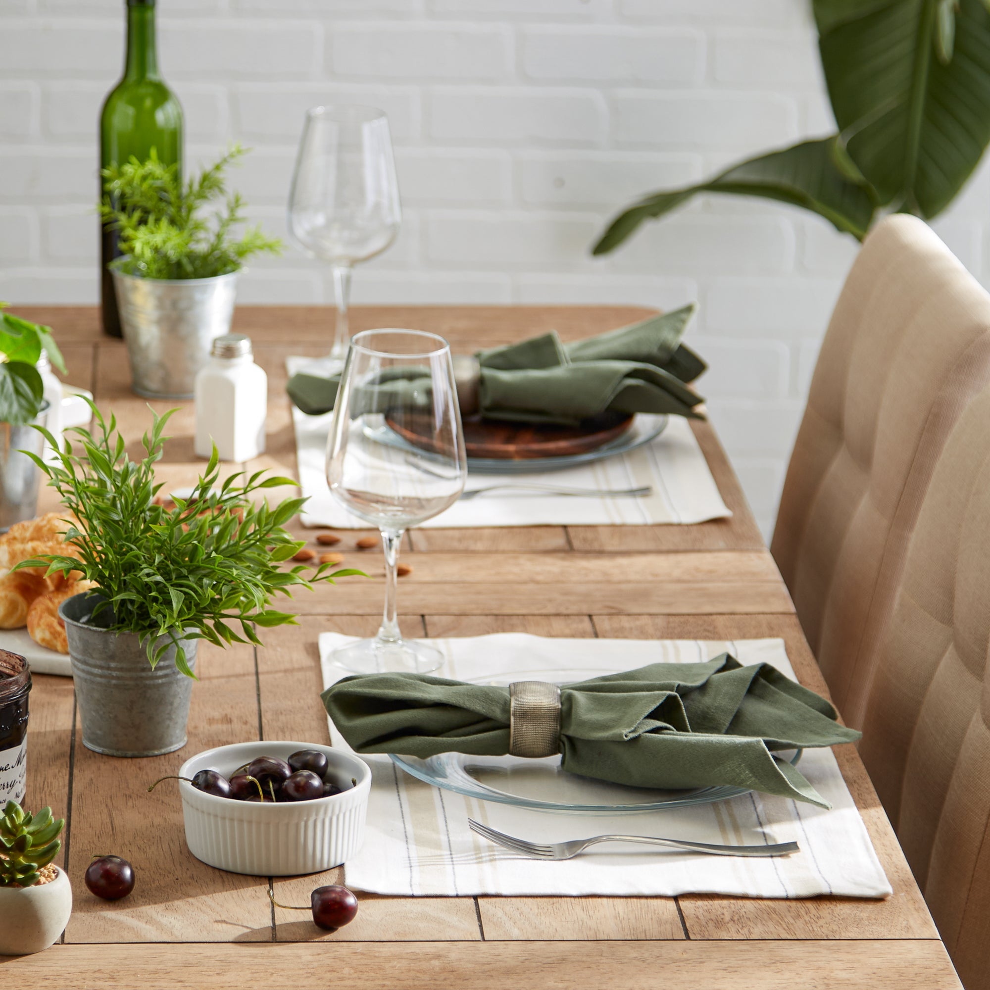 White Chambray French Stripe Placemats, Set of 6 - Placemats