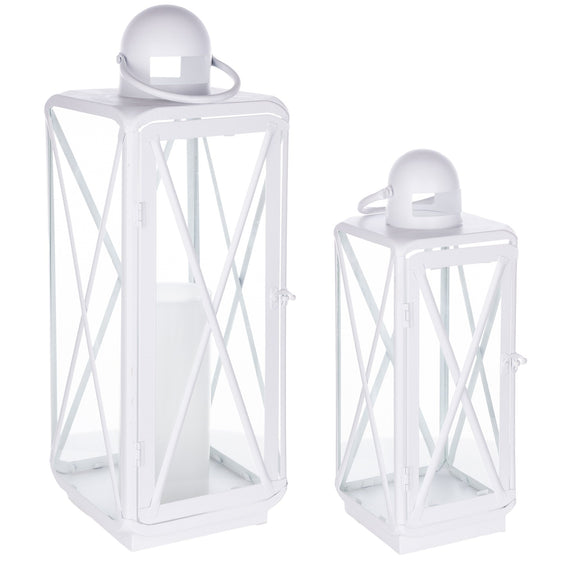 White Curved Metal Lantern, Set of 2 - Lanterns