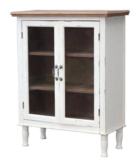 White Distressed Entryway Cabinet with Carved Doors - Cabinets