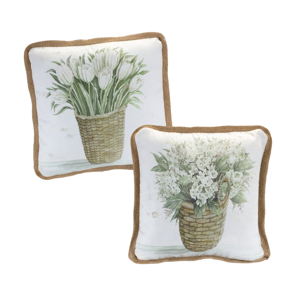 White Floral Basket Throw Pillow, Set of 2 - Decorative Pillows