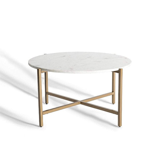 White Marble Coffee Table with Golden Metal Frame - Coffee Tables