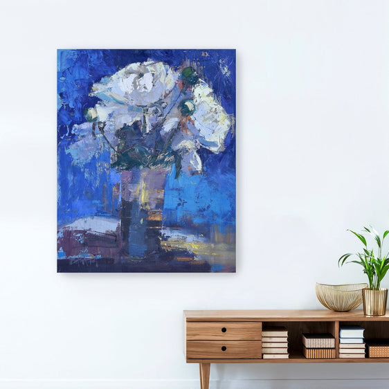 White Peonies Canvas Giclee - Wall Art