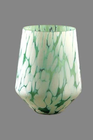 White Splutter Green Glass Hurricane - Candle Holders