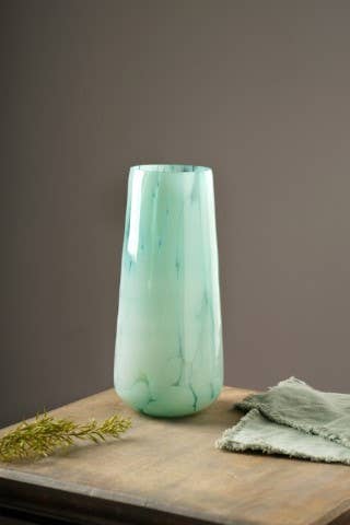 White-Splutter-Green-Glass-Long-Vase-Vases
