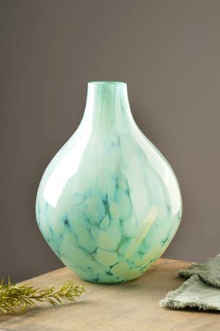 White Splutter Green Glass Rounded Vase - Vases