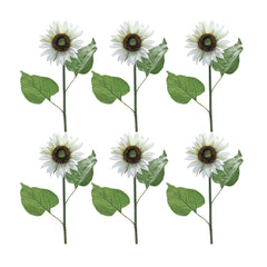 White Sunflower Floral Stem, Set of 6 - Faux Florals