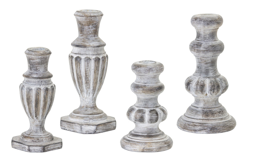 White Washed Stone Candle Holder (Set of 4) - Candles and Accessories