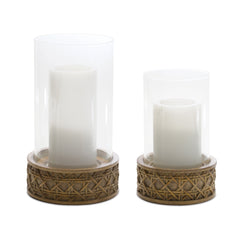 Wicker Design Candle Holder with Glass Hurricane, Set of 2 - Candles and Accessories