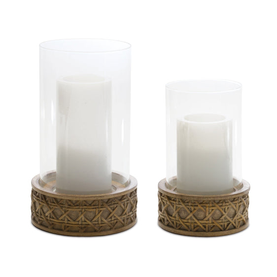 Wicker-Design-Candle-Holder-with-Glass-Hurricane,-Set-of-2-Candle-Holders