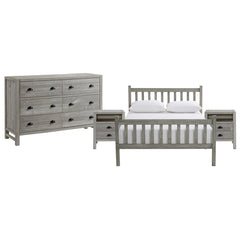 Windsor 4-Piece Bedroom Set with Slat Full Bed, 2 Nightstands, and 5-Drawer Chest, Gray - Children's Furniture