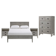 Windsor 5-Piece Bedroom Set with Panel Full Bed, 2 Nightstands, 5-Drawer Chest and 6-Drawer Dresser, Gray - Children's Furniture