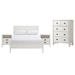 Windsor 5-Piece Bedroom Set with Panel Full Bed, 2 Nightstands, 5-Drawer Chest and 6-Drawer Dresser, White - Children's Furniture