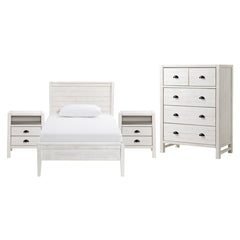 Windsor 5-Piece Bedroom Set with Panel Twin Bed, 2 Nightstands, 5-Drawer Chest and 6-Drawer Dresser, White - Children's Furniture