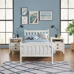 Windsor White 4-Piece Wood Bedroom Set with Slat Twin Bed, 2 Nightstands and 6-Drawer Dresser - Children's Furniture