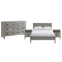 Windsor4-Piece Bedroom Set with Panel Full Bed, 2 Nightstands, and 5-Drawer Chest, Gray - Children's Furniture