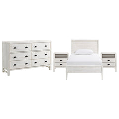 Windsor4-Piece Bedroom Set with Panel Twin Bed, 2 Nightstands, and 5-Drawer Chest, White - Children's Furniture