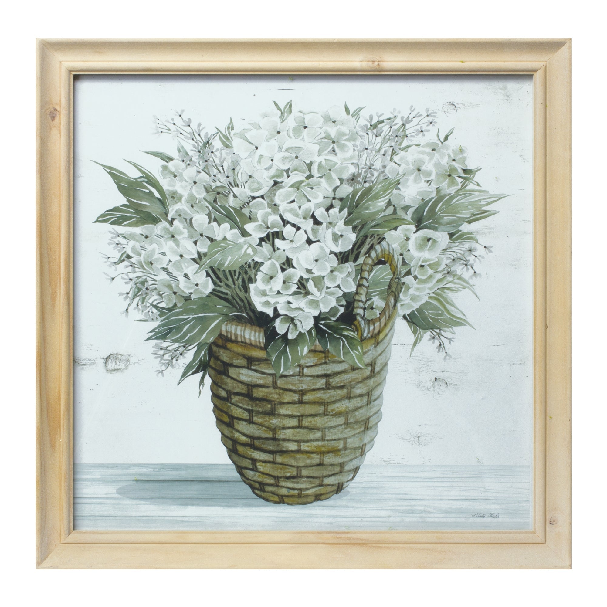 Wood Framed Floral Basket Print 17", Set of 2 - Wall Art