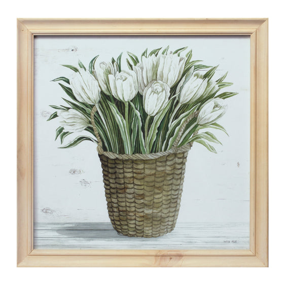 Wood Framed Floral Basket Print 17", Set of 2 - Wall Art