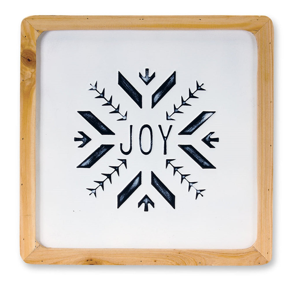 Wood Framed Metal Joy Sign with Nordic Snowflake, Set of 2 - Furniture