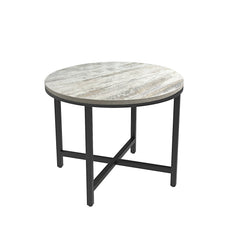 Wood-Grain Round Side Table With Black Matte X-Shaped Metal Frame And Adjustable Foot Pads - Home Goods
