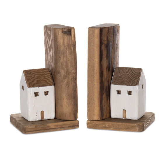 Wood-House-Bookend,-Set-of-2-Decor