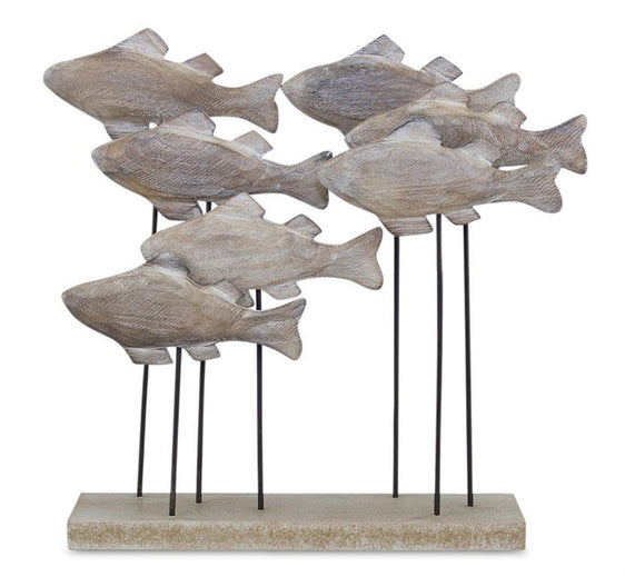 Wooden Fish School Sculpture 9.75" - Decor