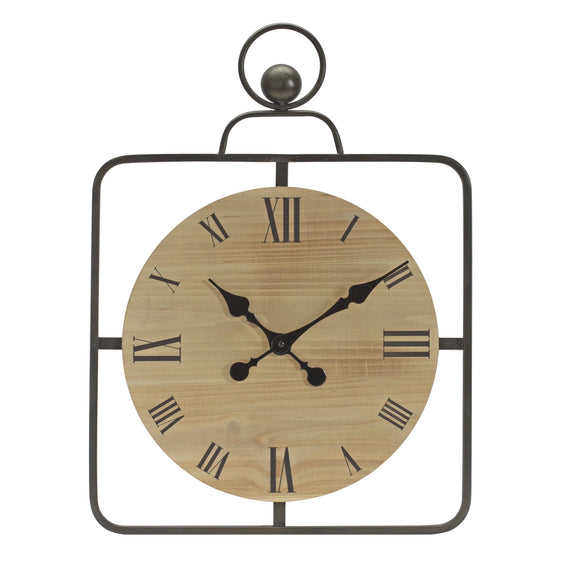 Wooden Wall Clock in Iron Frame 16" - Clocks
