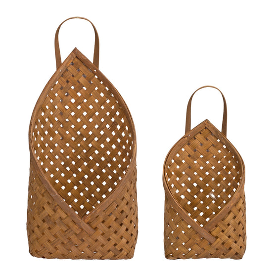 Woven Bamboo Basket Wall Pocket (Set of 2) - Decorative Accessories