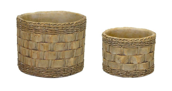 Woven Basket Design Resin Planter (Set of 2) - Planters