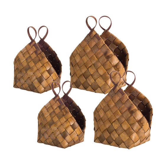 Woven Metasequoia Wood Basket with Handles, Set of 4 - Decor