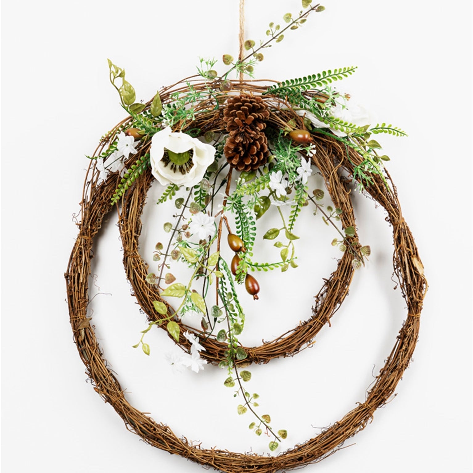 Woven-Rattan-Double-Wreath-with-Magnolia-Accent,-Set-of-2-Wreaths