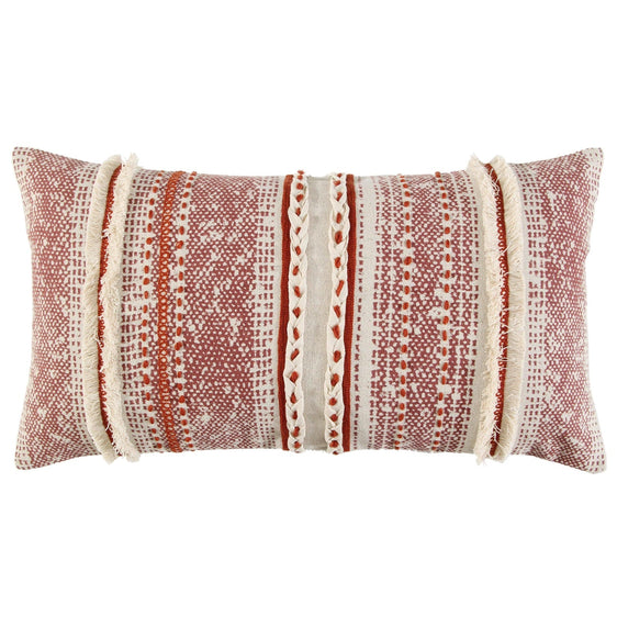 Woven With Applied Embellishment Textured Cotton Stripe Pillow Cover - Decorative Pillows