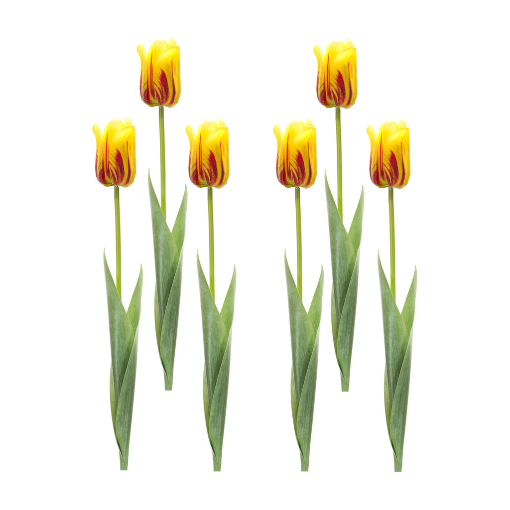Yellow and Red Tulip Stem, Set of 6 - Faux Florals