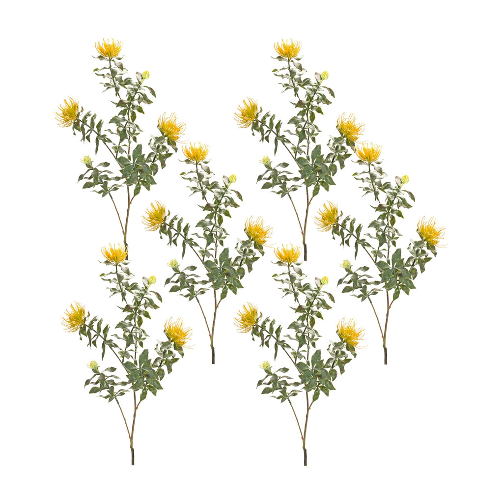 Yellow Flocked Protea Spray (Set of 6) - Faux Florals