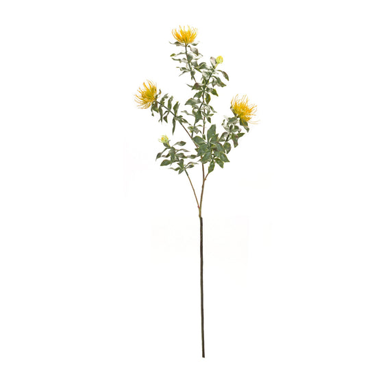 Yellow-Flocked-Protea-Spray,-Set-of-6-Faux-Florals