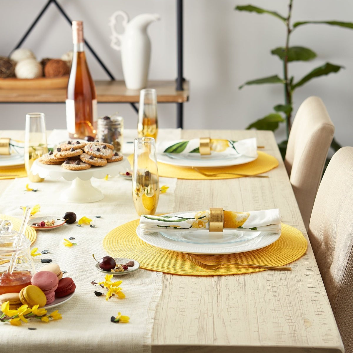 Yellow Round PP Woven Placemats, Set of 6 - Placemats