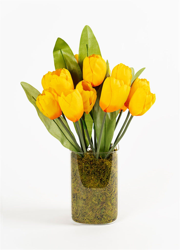 Yellow Tulip Glass Vase Arrangement, Set of 2 - Faux Florals