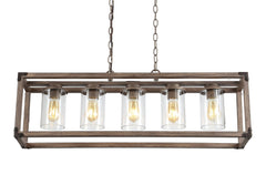 Zeniba Light Linear Adjustable Iron/Seeded Glass Rustic Farmhouse LED Pendant - Chandelier